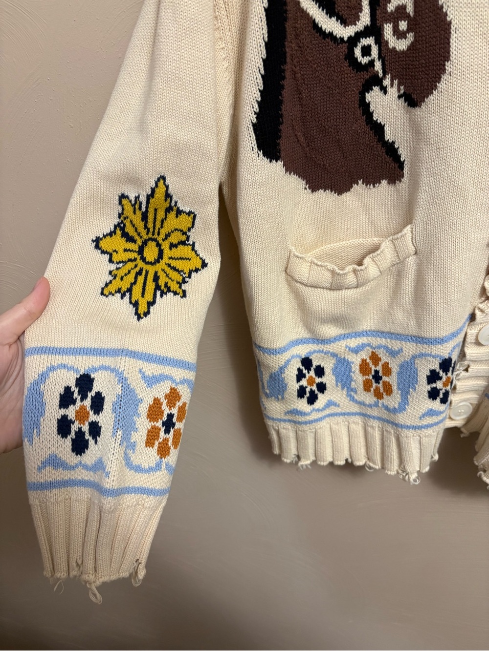 Profound Free People Oversized Floral Knit Horse Distressed Cardigan Size Small - Picture 9 of 12